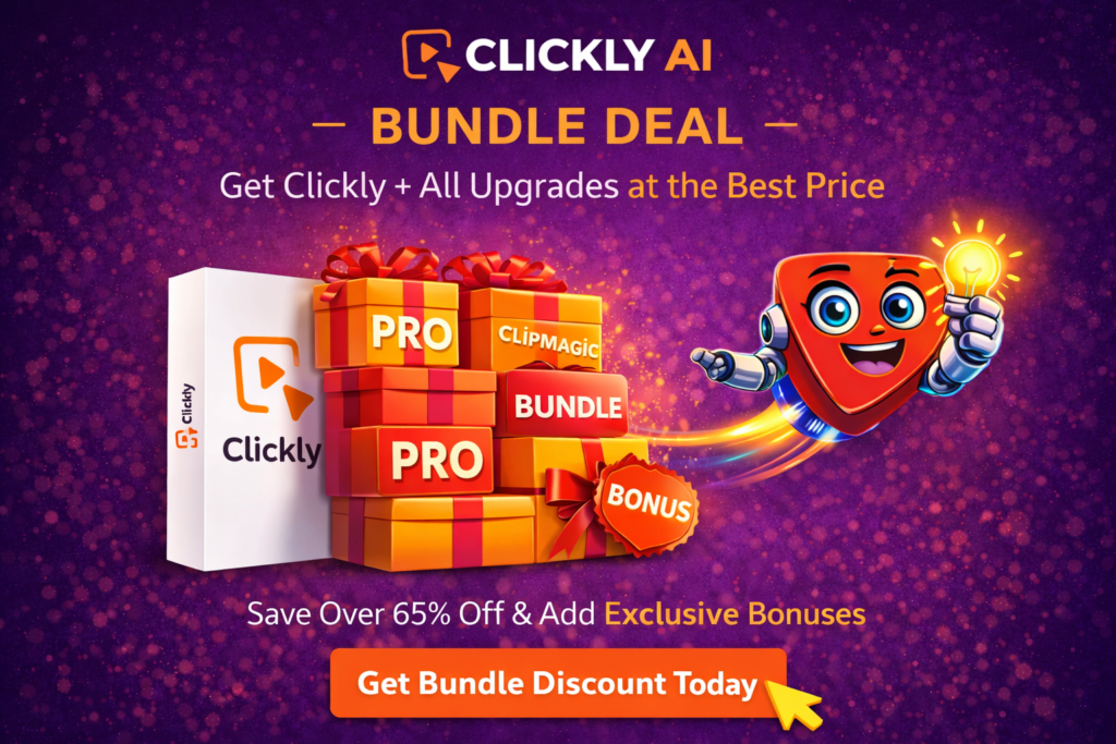 Clickly AI bundle showing Clickly PRO, ClipMagic, and creator business tools